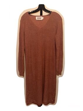 Rust Knit V-Neck Sweater Dress